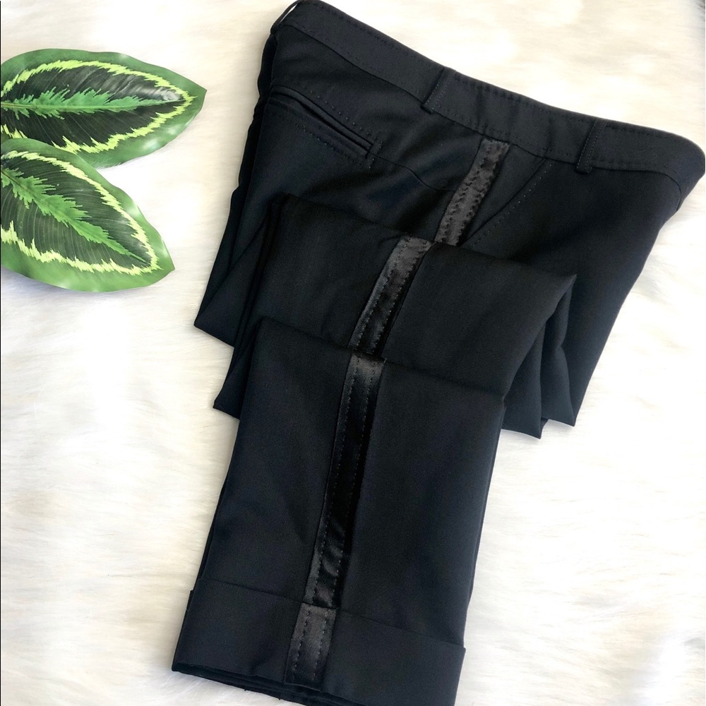 Diane Von Furstenberg Classic Black Wool and Side Ribbon Cropped Ankle Pants - Picture 3 of 12